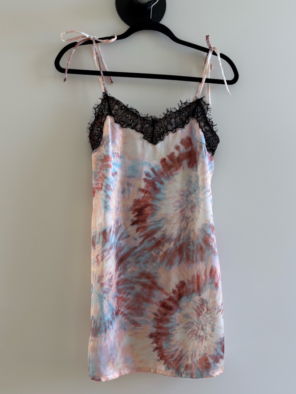 Kenzie x Francesca’s Tie-Dye Slip Dress - Pink/Blue with Black Lace - Small